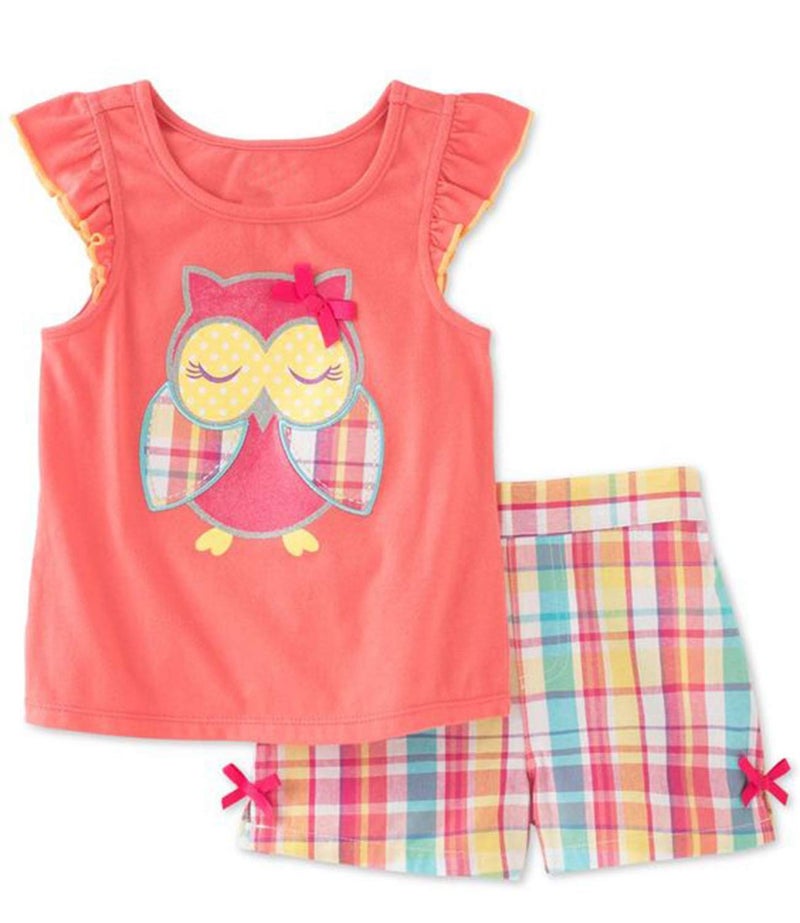Bumeex Toddler Girls Summer Clothes Outfit,Cotton Top and Shorts Clothing Set Owl Size 6